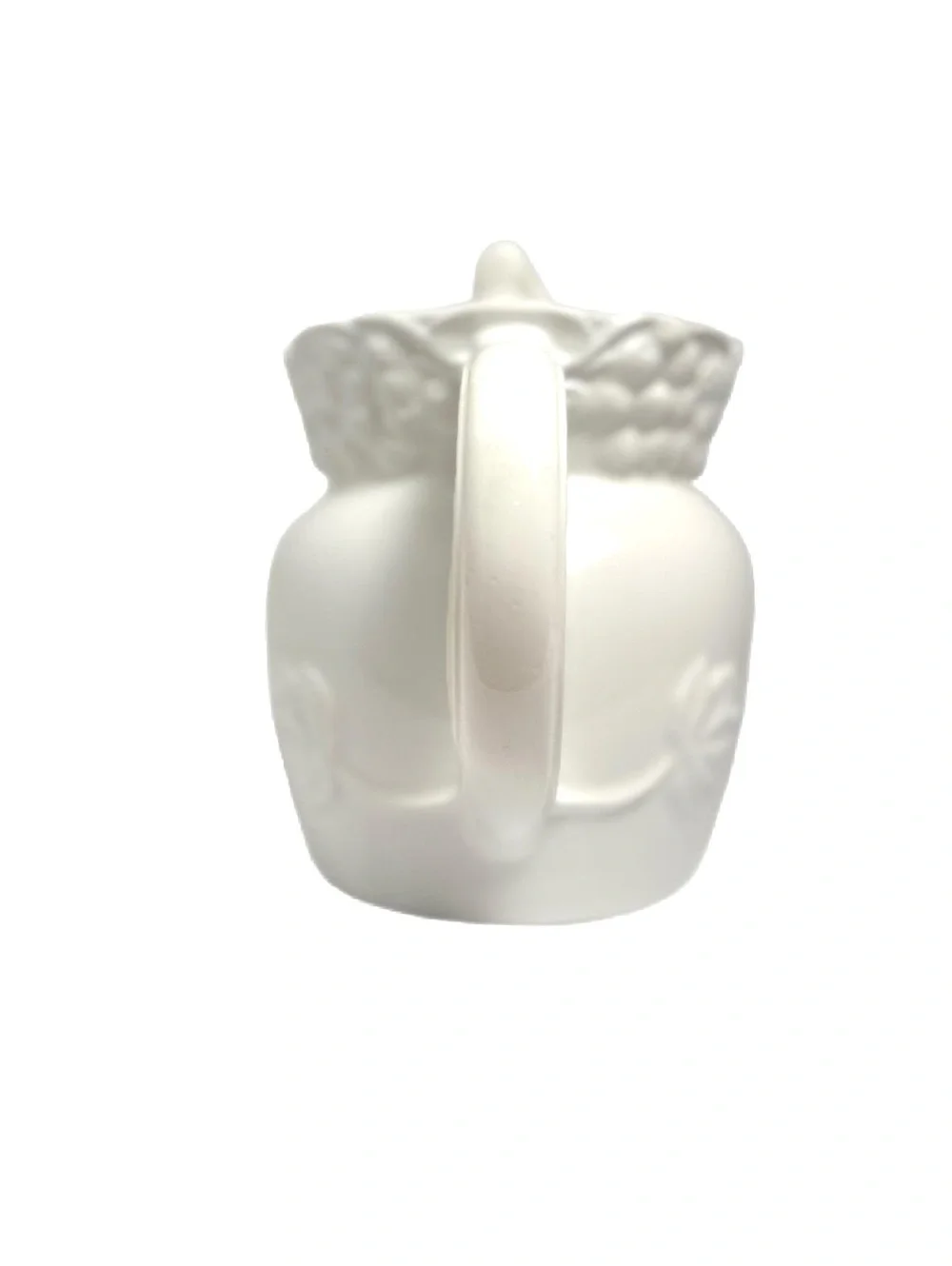 White Ceramic Teapot with Fruit and Leaf Embossed Design